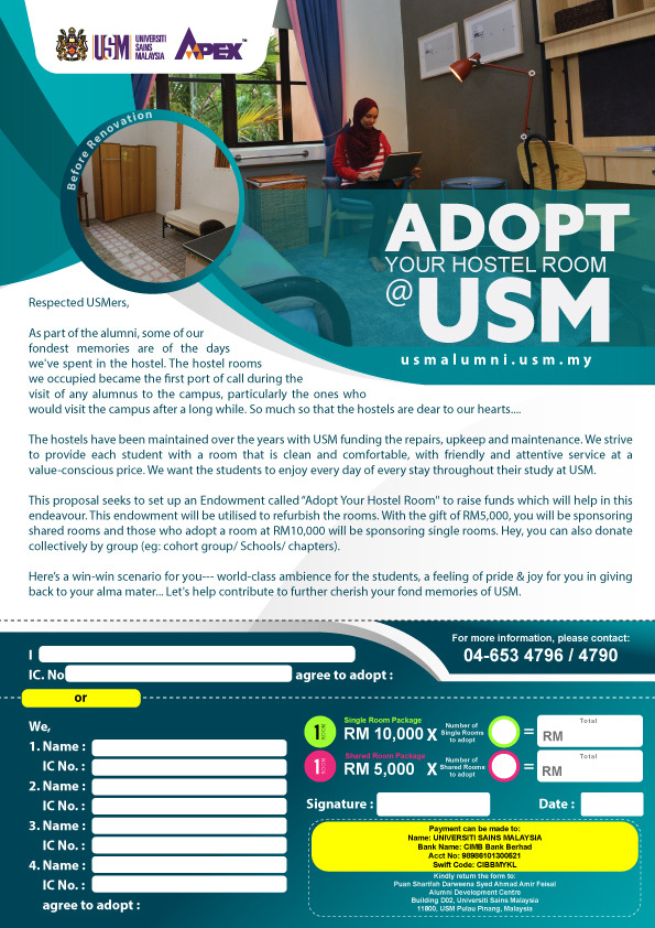 Adopt a hostel room at USM